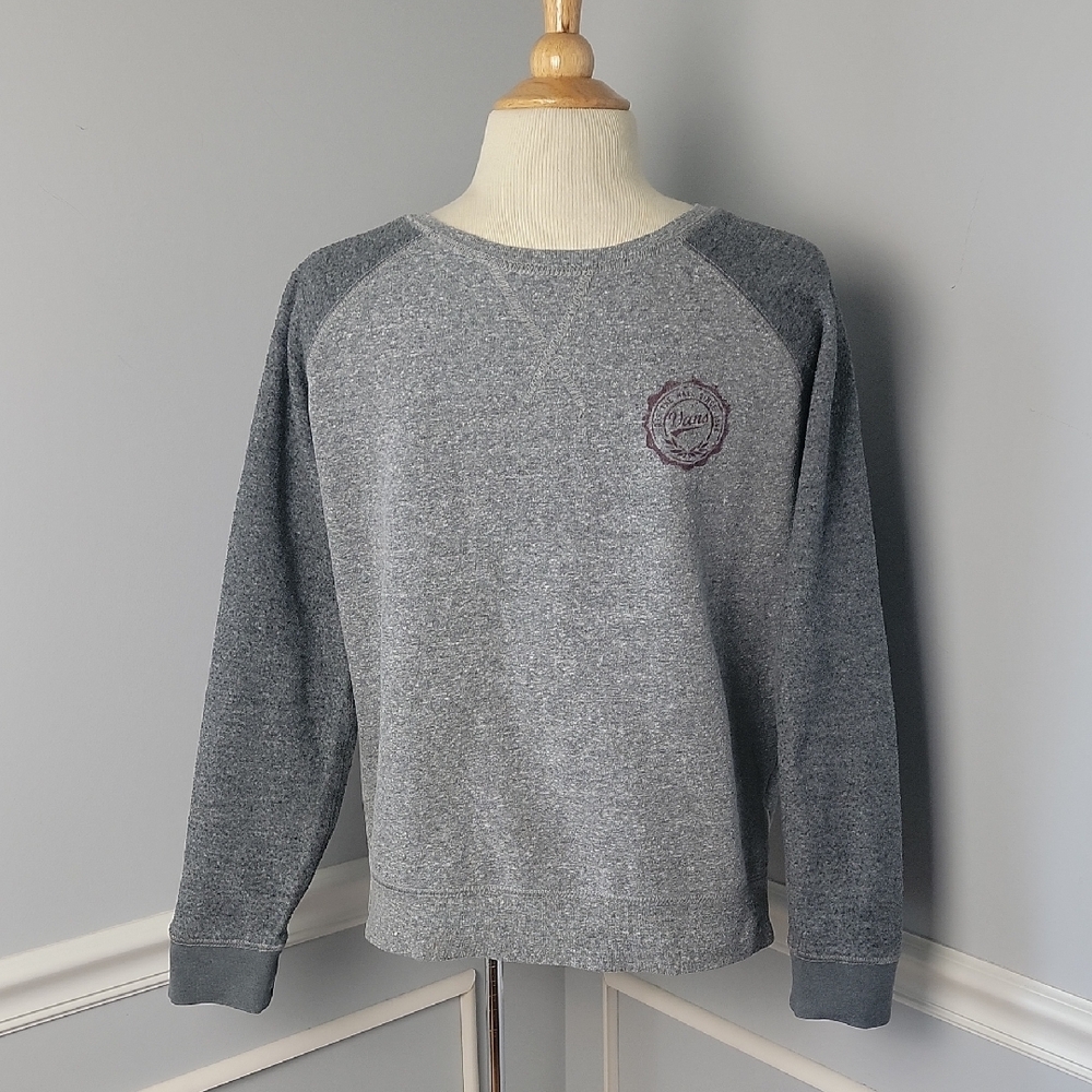 VANS Gray Baseball Style Crew Neck Fleece Sleeve Pull Over Activewear Sweatshirt